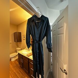 Eloquii Navy Button-Up Dress with tie belt